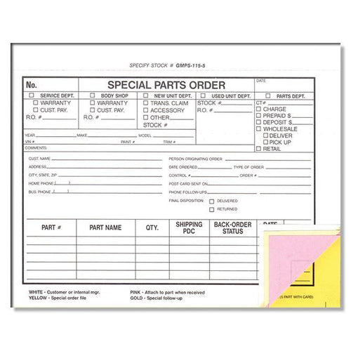 Special Parts Order Forms (Form GMPS-115-5) Parts Department Georgia Independent Auto Dealers Association Store