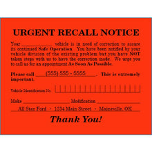 Load image into Gallery viewer, Imprinted Urgent Recall Notice Service Department Georgia Independent Auto Dealers Association Store