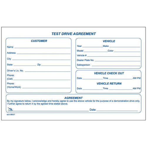 Test Drive Agreement Form Office Forms Georgia Independent Auto Dealers Association Store
