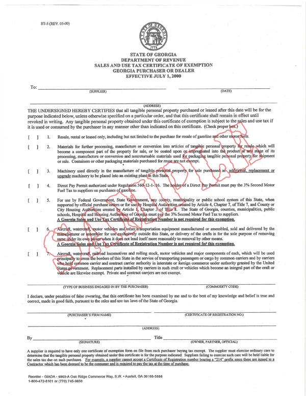 Certificate of Exemption (Non-Resident In-State Delivery