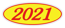Load image into Gallery viewer, Oval Year Window Stickers Sales Department Georgia Independent Auto Dealers Association Store 2021 Red on Yellow
