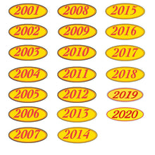 Load image into Gallery viewer, Oval Year Window Stickers Sales Department Georgia Independent Auto Dealers Association Store 2001 Red on Yellow
