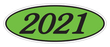 Load image into Gallery viewer, Oval Year Window Stickers Sales Department Georgia Independent Auto Dealers Association Store 2021 Black on Green
