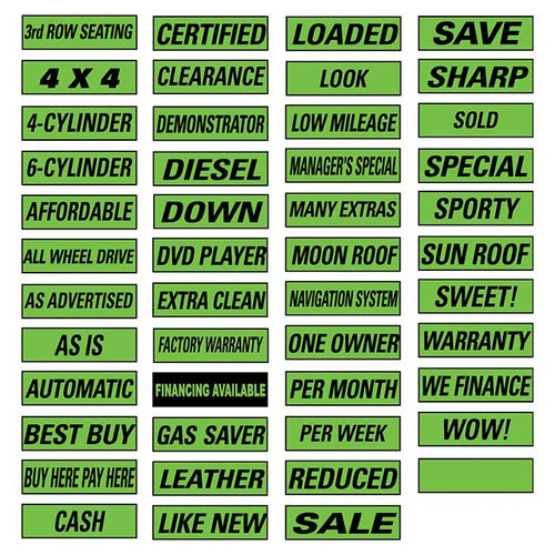 Slogan Window Stickers - Fluorescent Green and Black Sales Department Georgia Independent Auto Dealers Association Store