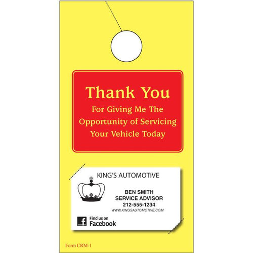 Thank You Hang Tag Service Department Georgia Independent Auto Dealers Association Store