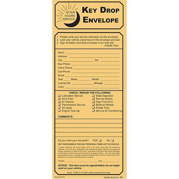 Kraft Key Drop Night Drop Envelopes (100 Per Box) Service Department Georgia Independent Auto Dealers Association Store Kraft Key Drop with Checklist