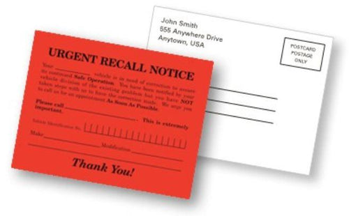 Imprinted Urgent Recall Notice Service Department Georgia Independent Auto Dealers Association Store