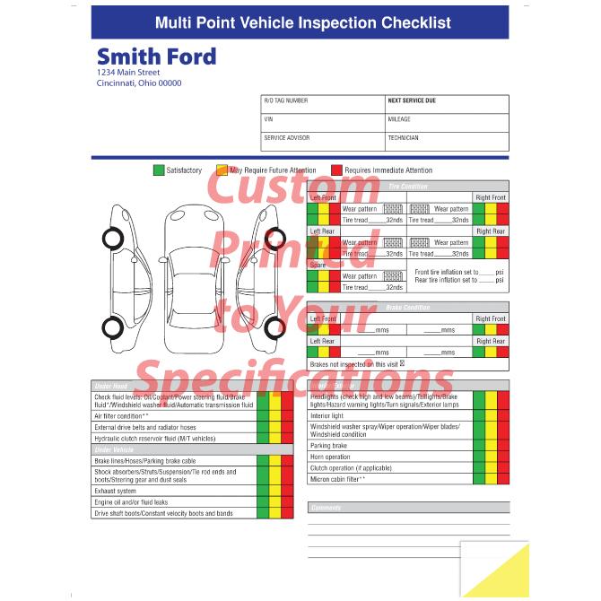 Custom Multi-Point Inspection Forms Service Department Georgia Independent Auto Dealers Association Store 8 1/2