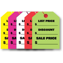 Load image into Gallery viewer, Jumbo Mirror Hang Tags Sales Department Georgia Independent Auto Dealers Association Store List/Discount/Sale Price Fluorescent Red
