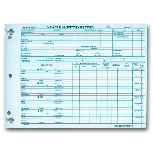 Vehicle Inventory Records (1-Sided) Office Forms Georgia Independent Auto Dealers Association Store (#Form # DSA-542-85)