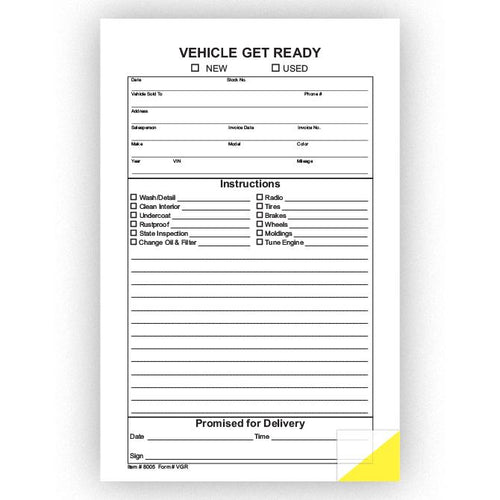Vehicle Get Ready Form Office Forms Georgia Independent Auto Dealers Association Store