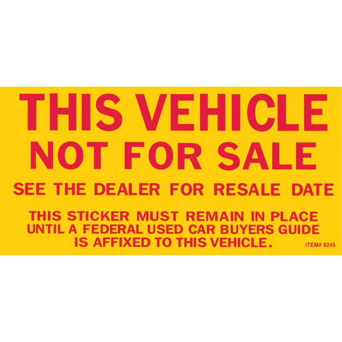 Vehicle Not For Sale Sticker Sales Department Georgia Independent Auto Dealers Association Store Standard Stickers