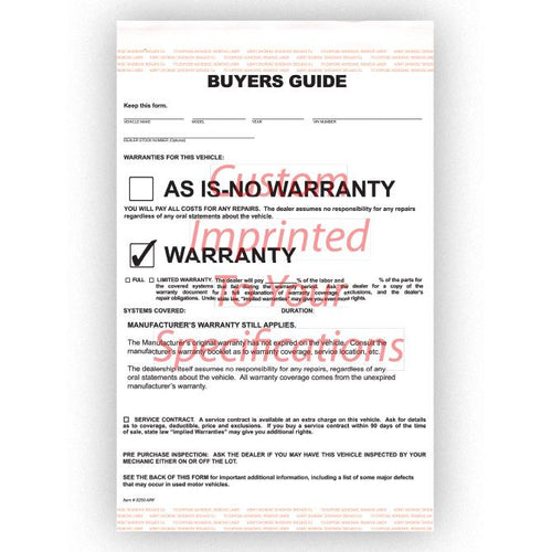 Imprinted Buyers Guide Sales Department Georgia Independent Auto Dealers Association Store Manufacturer Warranty