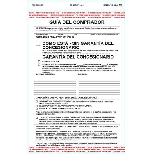 Adhesive Tape 2-Part Buyers Guide - As Is (Spanish) Sales Department Georgia Independent Auto Dealers Association Store
