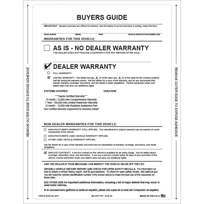 PEEL n SEAL™ Custom 1-Part Buyers Guide Sales Department Georgia Independent Auto Dealers Association Store
