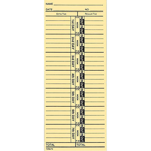 Time Clock Cards (Form TC-1) Office Forms Georgia Independent Auto Dealers Association Store