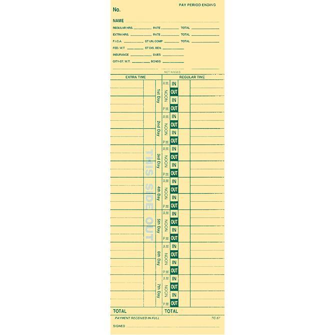 Time Clock Cards (Form TC-57) Office Forms Georgia Independent Auto Dealers Association Store