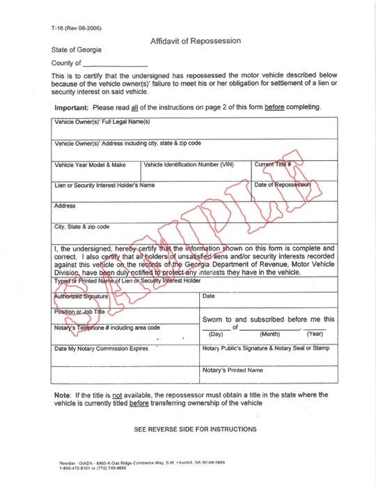 Affidavit of Repossession – Georgia Independent Automobile Dealers ...