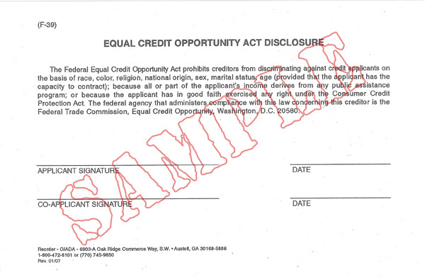 Equal Credit Opportunity Act Disclosure