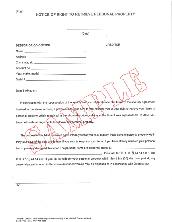 Notice of Right to Retrieve Personal Property – Georgia Independent ...