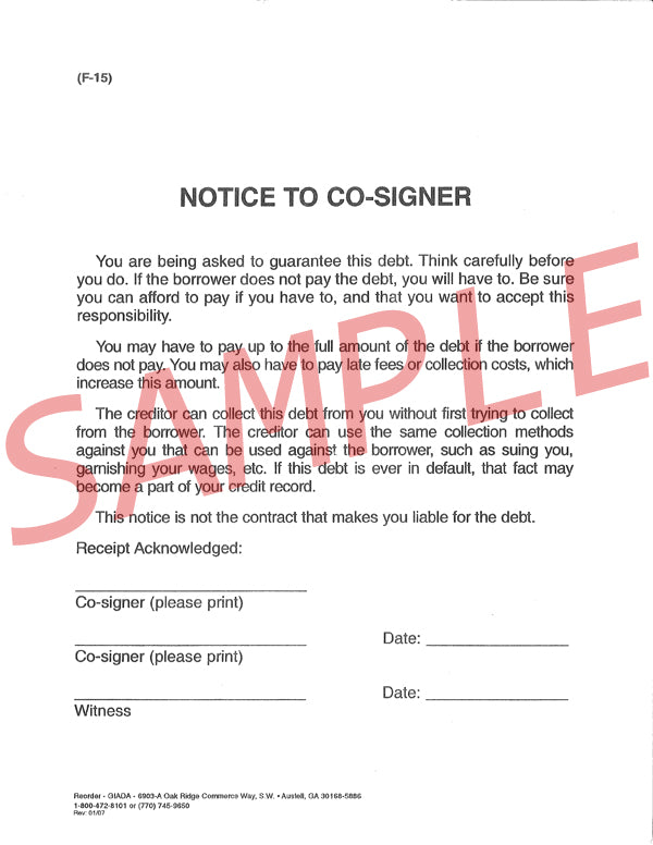Notice to Co-Signer